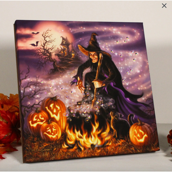 NEW WITCH BEADAZZLED All Hallow's Eve Print Framed Halloween Wall Decor - Picture 7 of 12